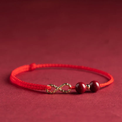 Buddha Stones Cinnabar Blessing Red String Golden Infinity Symbol Bracelet Anklet