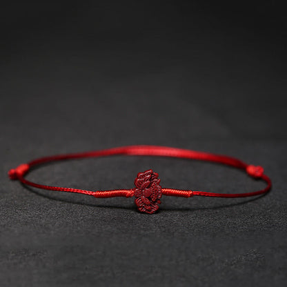 Buddha Stones Handmade Plum Blossom Four Leaf Clover PiXiu Lotus Koi Fish Cinnabar Blessing Braid Bracelet