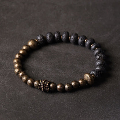 Buddha Stones Lava Rock Stone Copper Balance Cuff Bracelet Bangle