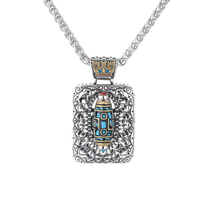 Buddha Stones Nine-Eye Dzi Bead Design Copper Healing Rotatable Necklace Pendant