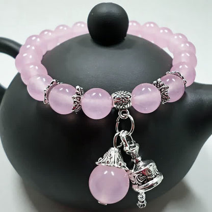 Buddha Stones Vintage Crystal Chalcedony Stone Energy Beaded Bell Charm Bracelet