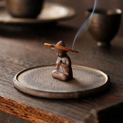 Buddha Stones Small Person Meditation Ceramic Spiritual Healing Incense Burner