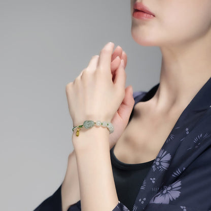 Buddha Stones Natural Hetian Jade PiXiu Luck Fu Character String Bracelet