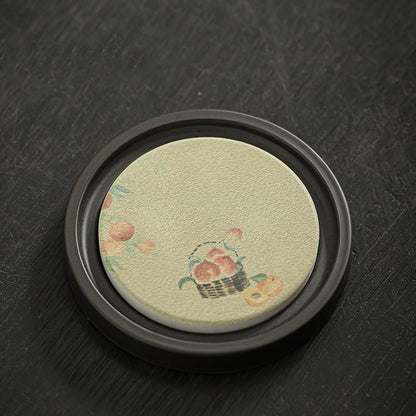 Buddha Stones Plum Blossom Peach Heart Sutra Loquat Magnolia Persimmon Ceramic Cup Mat Pad Coaster Kung Fu Tea Mat