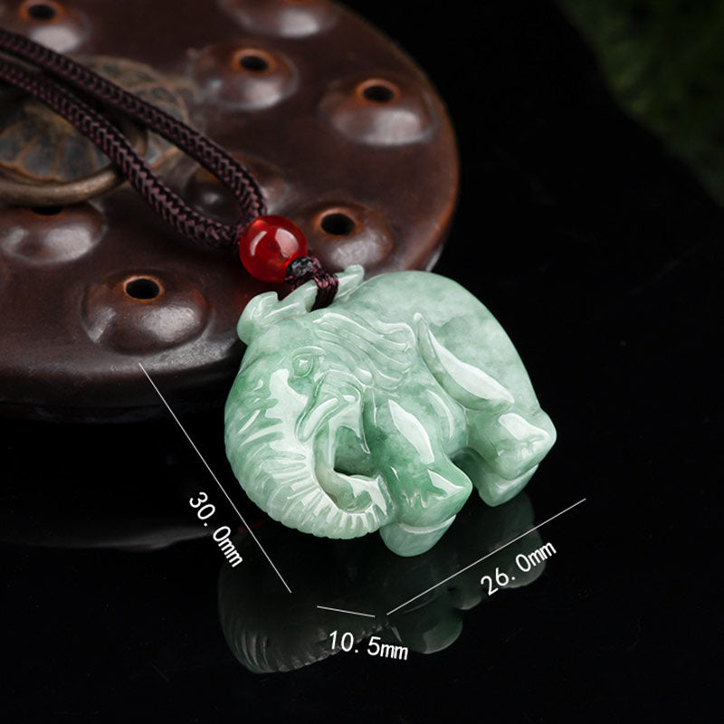 Buddha Stones Elephant Jade Luck Strength Necklace String Pendant