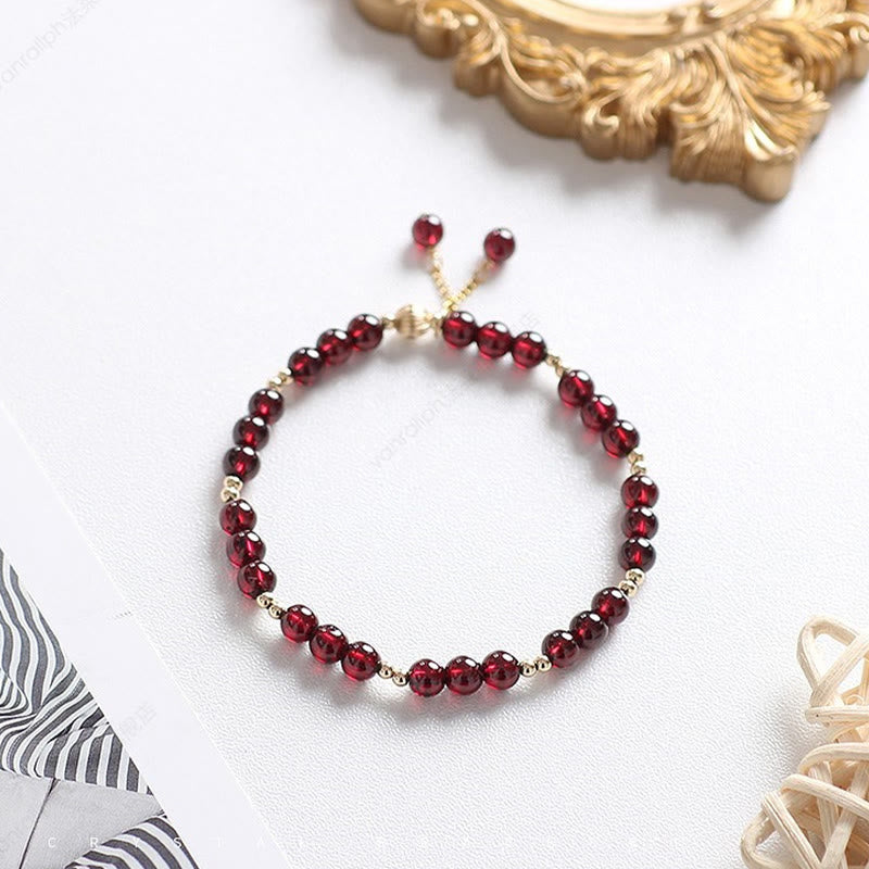 Buddha Stones 14K Gold Plated Alloy Natural Garnet Calm Bracelet