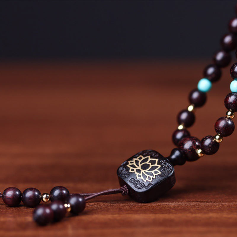 Buddha Stones 108 Mala Beads Tibetan Small Leaf Red Sandalwood Lotus Balance Bracelet
