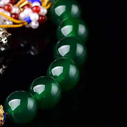 Buddha Stones Natural Green Agate Wrist Mala Success Charm Pocket Mala Car Decoration
