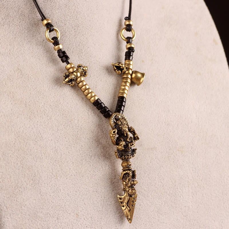 Buddha Stones Tibetan Ganesh Ganpati Elephant God of Wealth Dorje Vajra Spiritual Power Necklace Pendant