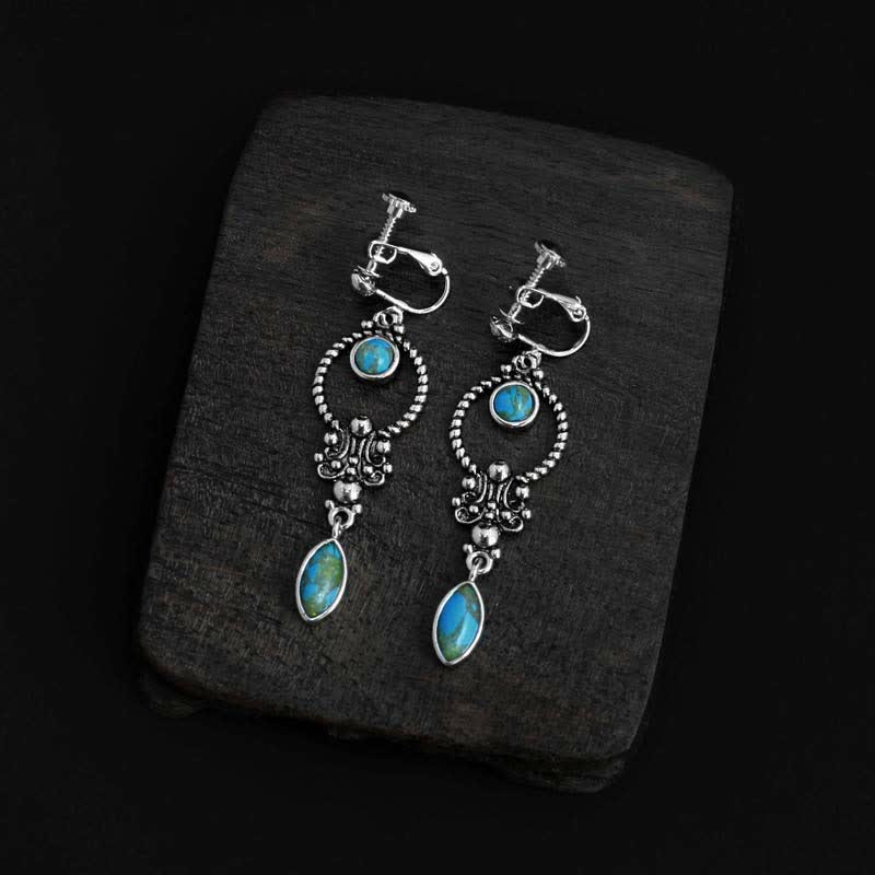 Buddha Stones 925 Sterling Silver Vintage Turquoise Waterdrop Pattern Balance Drop Dangle Earrings
