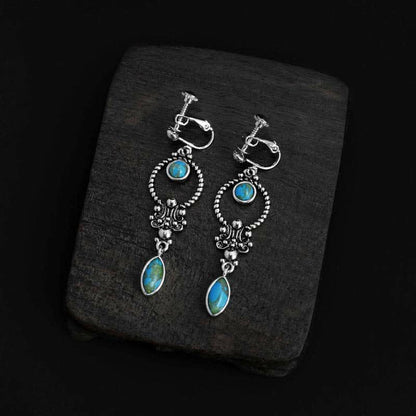 Buddha Stones 925 Sterling Silver Vintage Turquoise Waterdrop Pattern Balance Drop Dangle Earrings