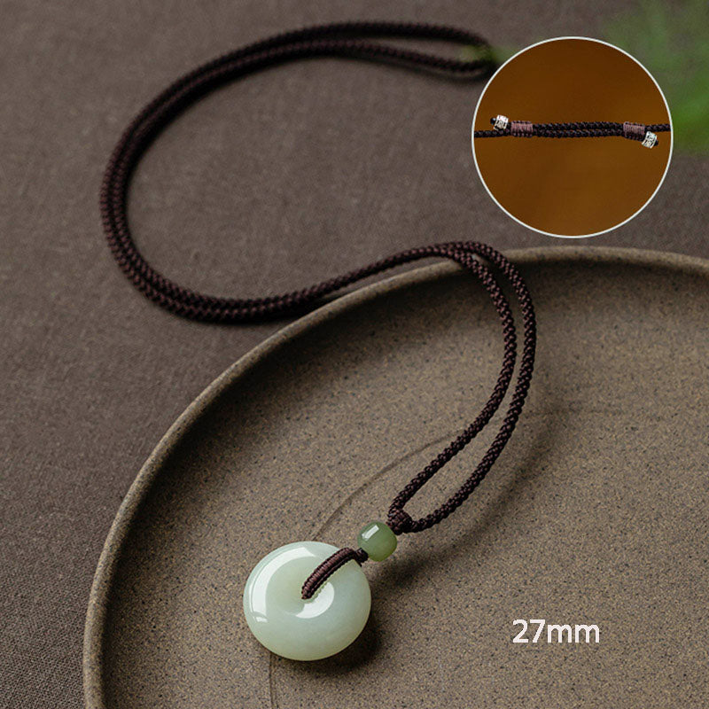 Buddha Stones Natural Round Jade Peace Buckle Luck Prosperity Necklace Pendant