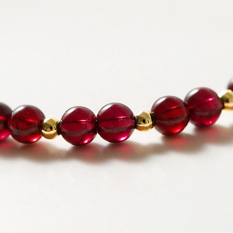 Buddha Stones 14K Gold Plated Natural Garnet Cinnabar Flower Calm Bracelet