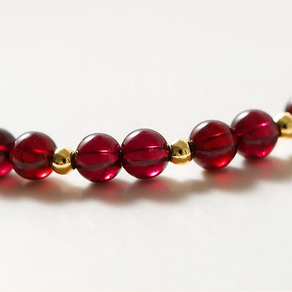 Buddha Stones 14K Gold Plated Natural Garnet Cinnabar Flower Calm Bracelet