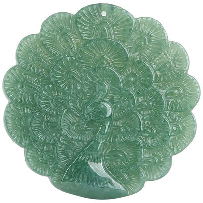 Buddha Stones Natural Jade Peacock Luck Prosperity Necklace Pendant