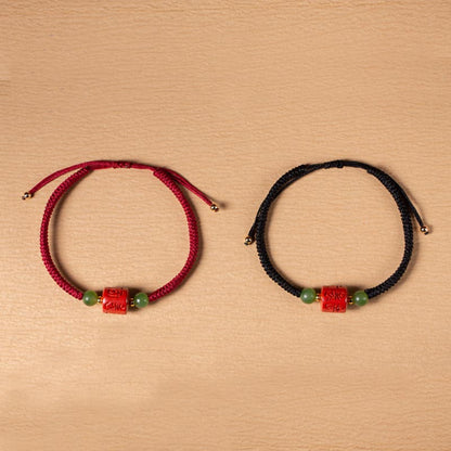 Buddha Stones Tibetan Cinnabar Om Mani Padme Hum Engraved Blessing Braided Rope Bracelet