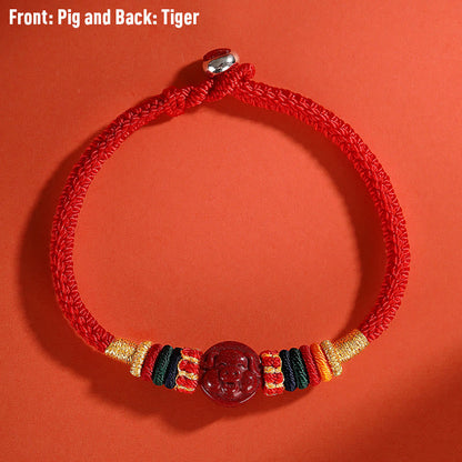 Buddha Stones Year of the Dragon 925 Sterling Silver Chinese Zodiac Cinnabar Auspicious Matches Blessing Bracelet (Extra 30% Off | USE CODE: FS30)