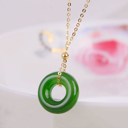 Round Cyan Jade Healing 14k Gold Plated Copper Necklace Pendant