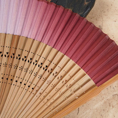 Buddha Stones Solid Color Gradient Hollow Engraved Handheld Bamboo Folding Fan