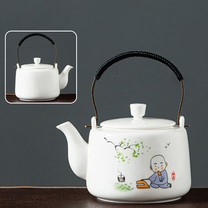 Buddha Stones Vintage Dragon Mountain Fisherman Landscape White Porcelain Ceramic Kung Fu Teapot