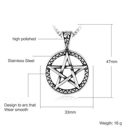 Buddha Stones Pentagram Titanium Steel Balance Necklace Pendant