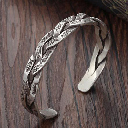 Buddha Stones Koi Fish Twisted Design Luck Wealth Cuff Bracelet Bangle