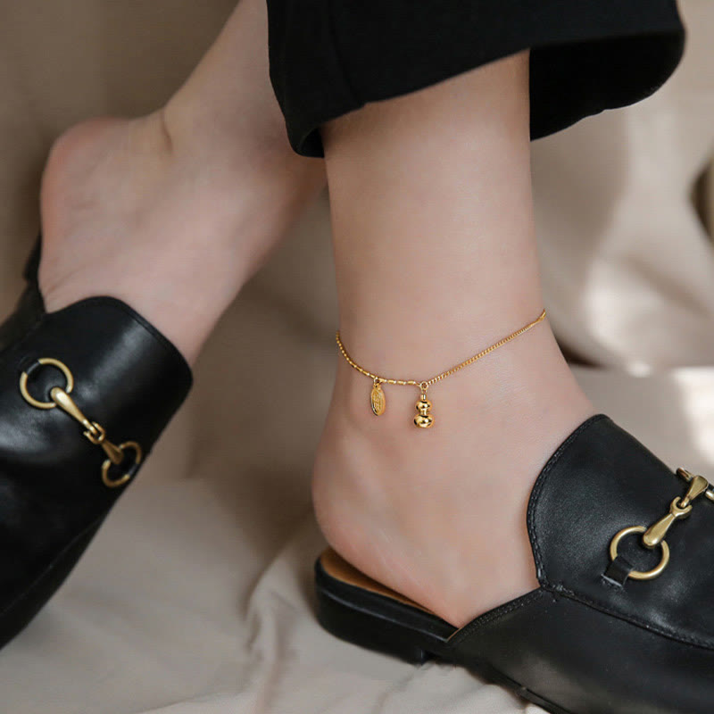 Buddha Stones 18k Gold Plated Copper Lucky Gourd Design Wealth Buckle Anklet