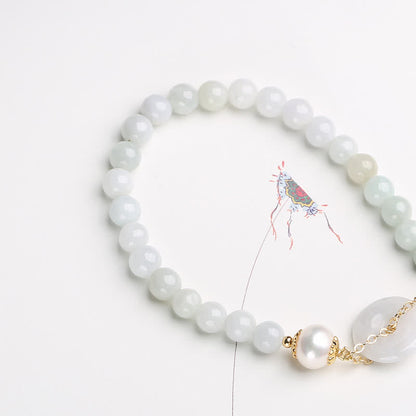 Buddha Stones Natural Jade Pearl Peace Buckle Prosperity Luck Bracelet