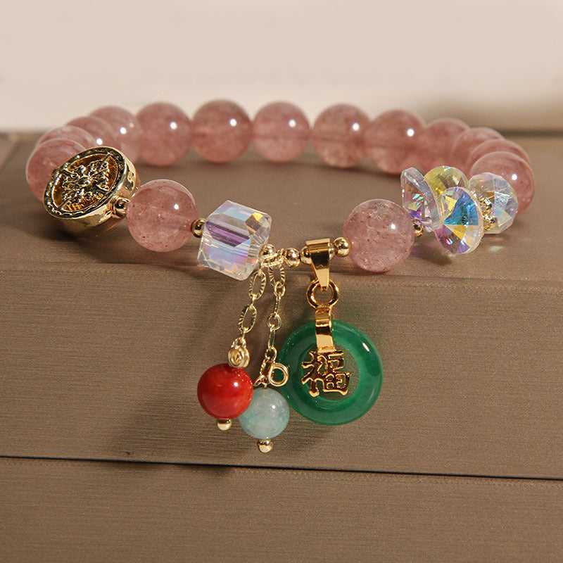 Buddha Stones "Sending Love and Harmony"Strawberry Quartz Bracelet Includes Gift Message Card