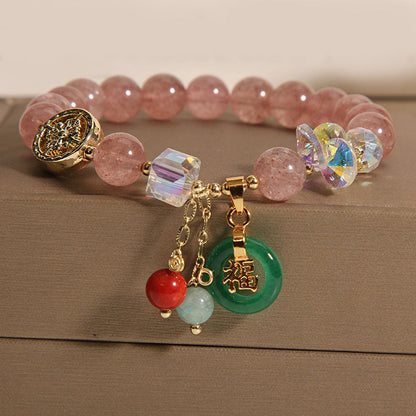 Buddha Stones "Sending Love and Harmony"Strawberry Quartz Bracelet Includes Gift Message Card