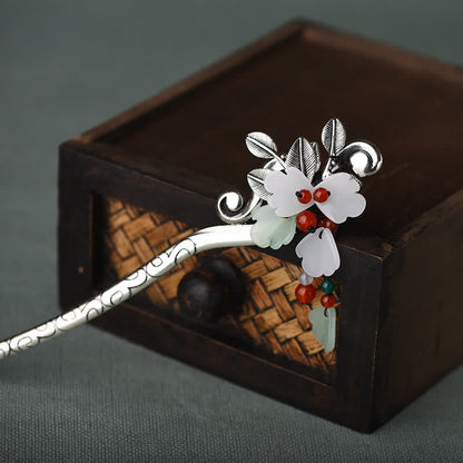 Buddha Stones Red Agate Flower Leaf Calm Confidence Tassel Hairpin