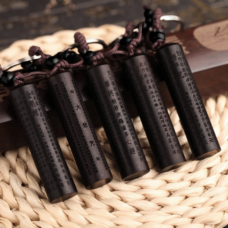 Buddha Stones Tibet Ebony Heart Sutra Peace Key Chain