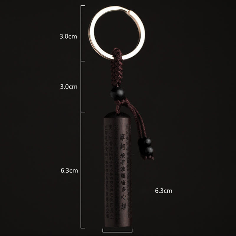 Buddha Stones Tibet Ebony Heart Sutra Peace Key Chain
