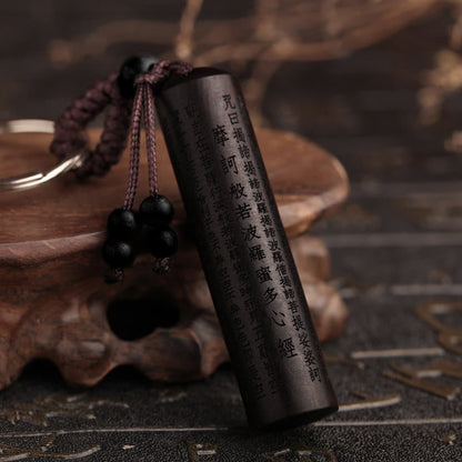 Buddha Stones Tibet Ebony Heart Sutra Peace Key Chain