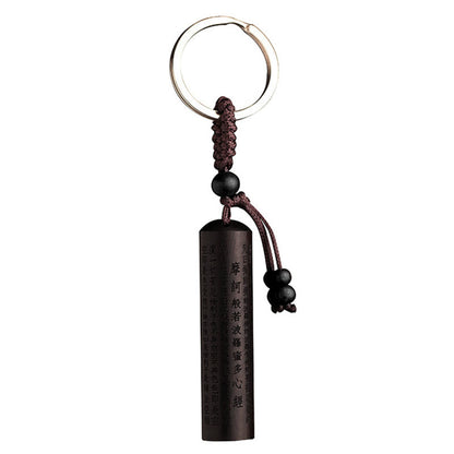 Buddha Stones Tibet Ebony Heart Sutra Peace Key Chain