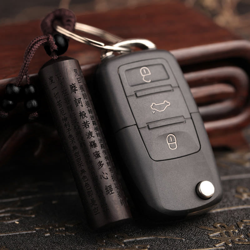 Buddha Stones Tibet Ebony Heart Sutra Peace Key Chain