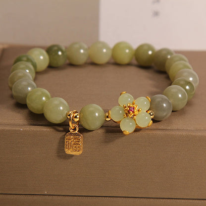 Buddha Stones "Hoping for Peace and Blooming Joy" Green Jade Bracelet Includes Gift Message Card