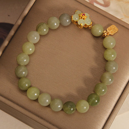 Buddha Stones "Hoping for Peace and Blooming Joy" Green Jade Bracelet Includes Gift Message Card