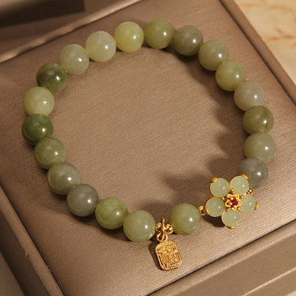 Buddha Stones "Hoping for Peace and Blooming Joy" Green Jade Bracelet Includes Gift Message Card