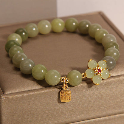 Buddha Stones "Hoping for Peace and Blooming Joy" Green Jade Bracelet Includes Gift Message Card