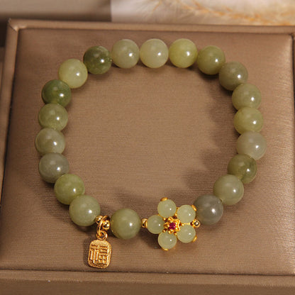 Buddha Stones "Hoping for Peace and Blooming Joy" Green Jade Bracelet Includes Gift Message Card