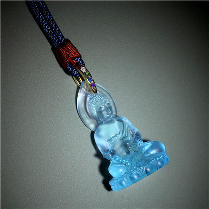Buddha Stones Blue Tathagata Buddha Medicine Buddha Liuli Crystal Serenity Amulet Necklace Pendant