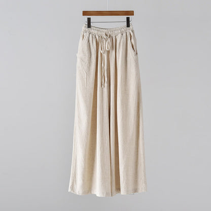 Buddha Stones Loose Cotton Linen Drawstring Wide Leg Pants With Pockets