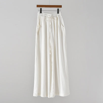 Buddha Stones Loose Cotton Linen Drawstring Wide Leg Pants With Pockets