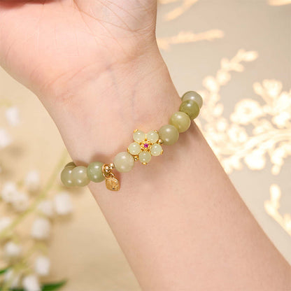 Buddha Stones "Hoping for Peace and Blooming Joy" Green Jade Bracelet Includes Gift Message Card