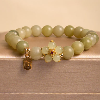 Buddha Stones "Hoping for Peace and Blooming Joy" Green Jade Bracelet Includes Gift Message Card