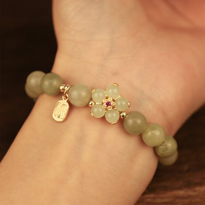 Buddha Stones "Hoping for Peace and Blooming Joy" Green Jade Bracelet Includes Gift Message Card
