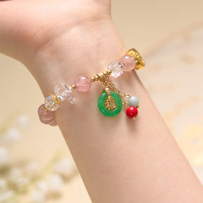 Buddha Stones "Sending Love and Harmony"Strawberry Quartz Bracelet Includes Gift Message Card