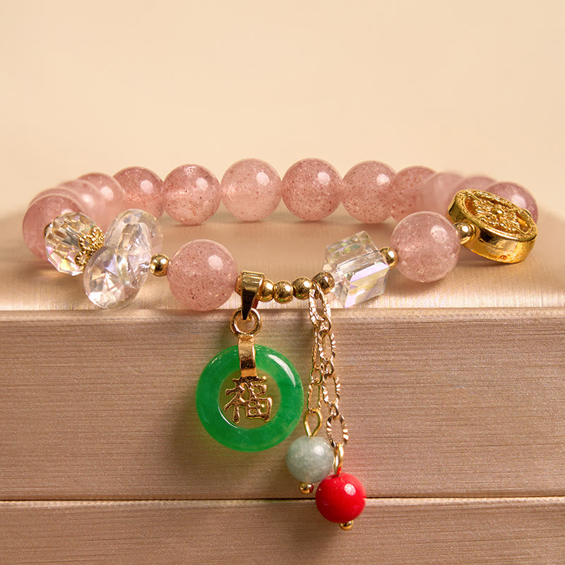 Buddha Stones "Sending Love and Harmony"Strawberry Quartz Bracelet Includes Gift Message Card