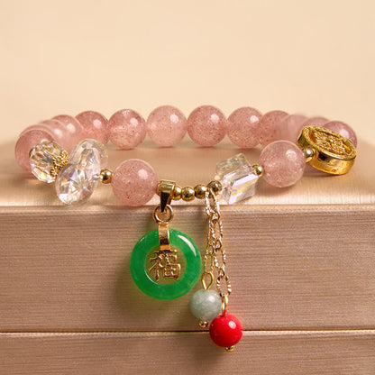 Buddha Stones "Sending Love and Harmony"Strawberry Quartz Bracelet Includes Gift Message Card